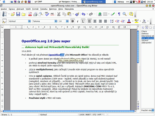 OpenOffice.org 2 v celé své kráse (ve Windows XP Home se vzhledem Mac OS X)